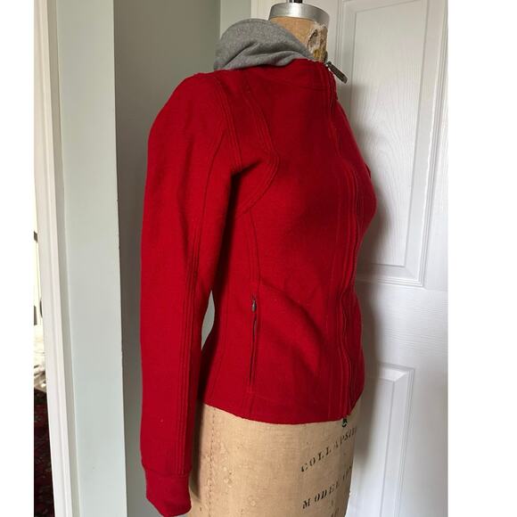 FRAUENSCHUH Red jacket wool hooded gray Full Zip Pockets Xs limited edition ski - Picture 3 of 16